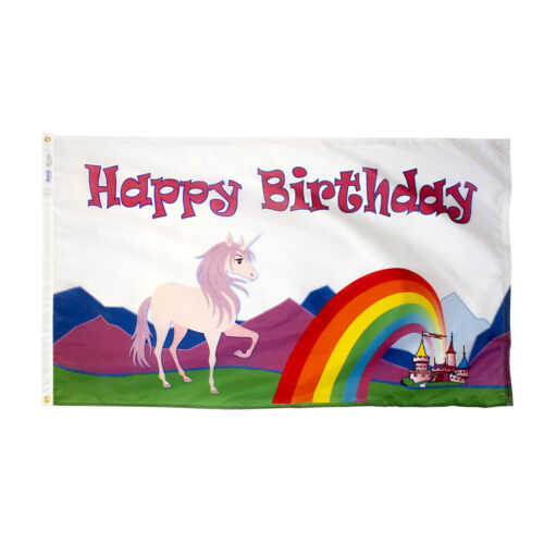 Happy Birthday Unicorn Flag Grommets Finish