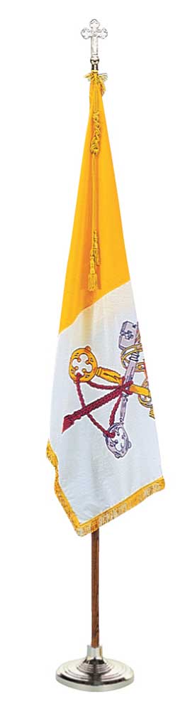 Papal Flag Set Fringe with Oak Pole and Stand