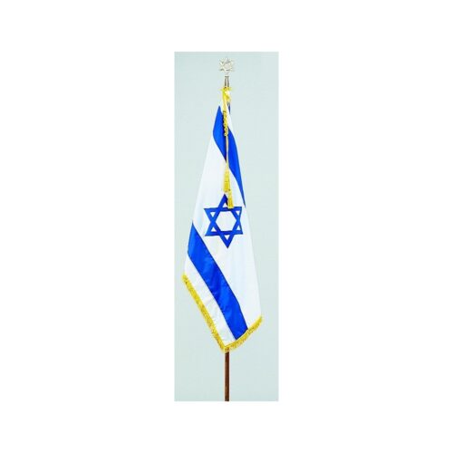 Israel Flag & Oak Flagpole Set Fringe