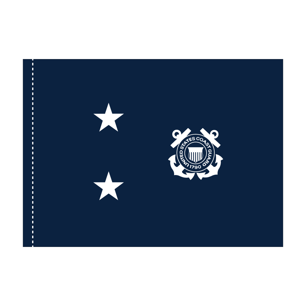 USCG 2 Star Blue Admiral Flag - Pole Hem 2 USCG 2 Star Blue Admiral Flag