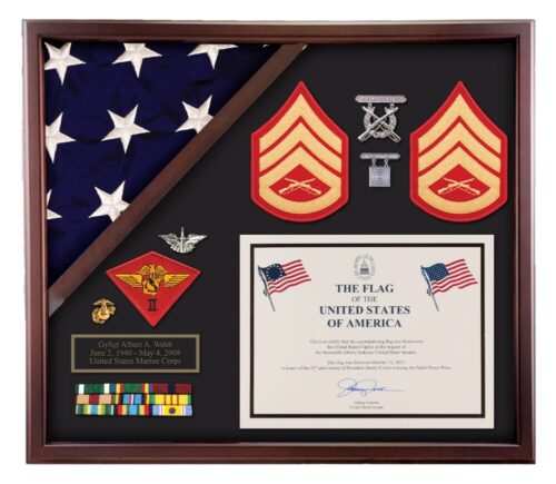 Capitol Flag Accolades Display Case Cherry finish for 3x5 flag and medals